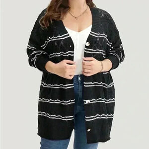 NWT!Striped Geometric Button sweater Cardigan Size 10 or Med